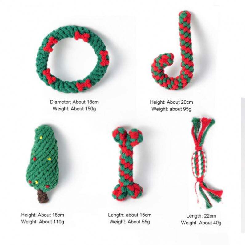 Christmas Pet Cotton Rope Toy Cane Tooth Cleaning Dog Tooth Grinding Toy Bite Resistant Knot Dog Toy Set