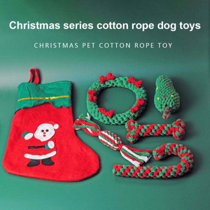 Christmas Pet Cotton Rope Toy Cane Tooth Cleaning Dog Tooth Grinding Toy Bite Resistant Knot Dog Toy Set