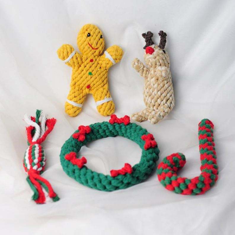 Christmas Pet Cotton Rope Toy Cane Tooth Cleaning Dog Tooth Grinding Toy Bite Resistant Knot Dog Toy Set